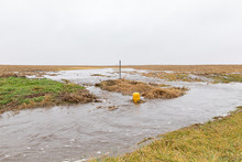 January Storms With Heavy Rain Caused Flash Flooding In Illinois Farm Field, Overflowing Ditches And Soil Erosion From Flowing Water Runoff