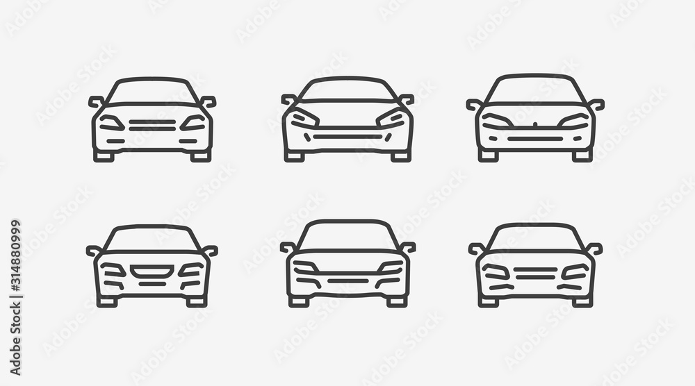 Car icon set in linear style. Transport vector illustration - obrazy, fototapety, plakaty 