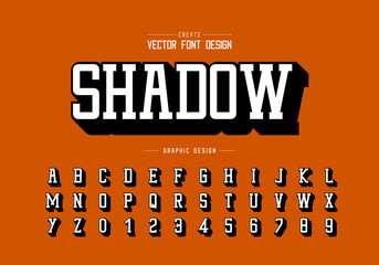 Fototapete - Shadow font and alphabet vector, Typeface and number design, Graphic text on background