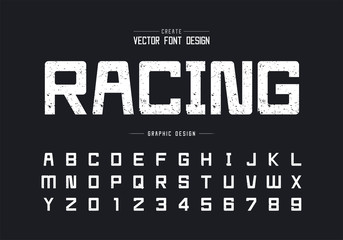 Fototapete - Texture font and alphabet vector, Rough square typeface letter and number design