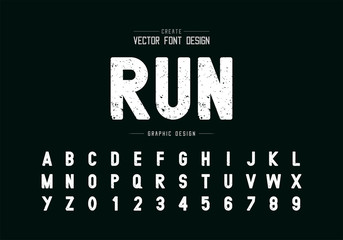 Fototapete - Texture font and alphabet vector, Rough style typeface letter and number design, graphic text on background