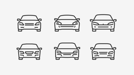 Car icon set in linear style. Transport vector illustration