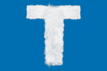 Wall Mural - Letter T font shape element made of clouds on blue