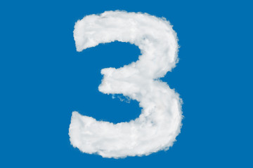 Wall Mural - Number 3 font shape element made of clouds on blue