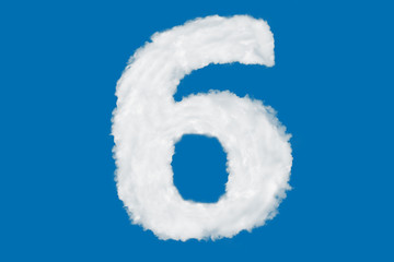 Number 6 font shape element made of clouds on blue