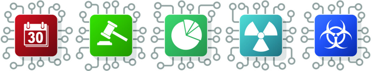 Poster - Set of data, auction, graph and radioactive icons for webdesign and mobile applications, cpu, chip concept vector illustration