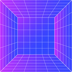 Aufkleber - Room or space in virtual reality with 3d perspective laser grid. Retrofuturistic vaporwave and retrowave style like in old 80s-90s acrade games.
