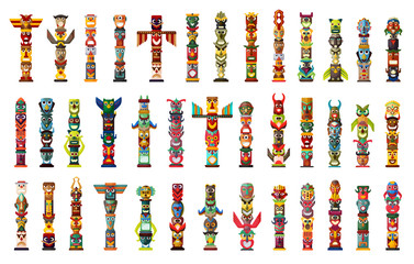 Wall Mural - Totem vector cartoon set icon. Vector illustration set tribal mask. Isolated cartoon icon traditional totem on white background .