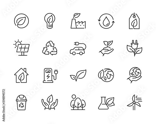 Cuadros en Lienzo Eco friendly related thin line icon set in minimal style