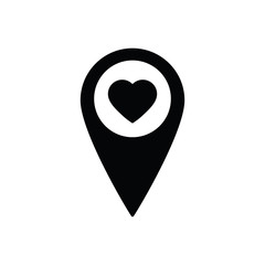 Poster - map point with a heart icon. symbol of love. black vector icon