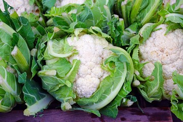 Wall Mural - Fresh organic white cauliflower at a farmers market