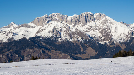 Presolana is a famous mountain range of the Italian Alps. Wonderful landscape in winter time with snow. Orobie mountains. Italy