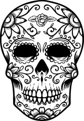 Vintage mexican sugar skull isolated on white background. Day of the dead theme. Design element for logo, label, sign, poster. Vector illustration