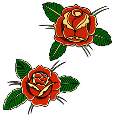 Wall Mural - Set of  illustrations of roses in old school tattoo style. Design element for logo, label, sign, emblem, poster. Vector illustration