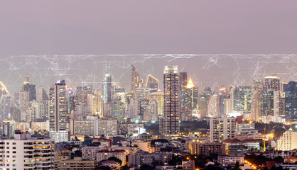 Poster - Smart city and wireless communication network new technology concept.