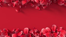 Realistic 3D Animation Of Red Petals With Moving To Create Copy Space Background. Floral Valentine's Day Or Wedding Backdrop. 4k Reactive Fresh Concept.