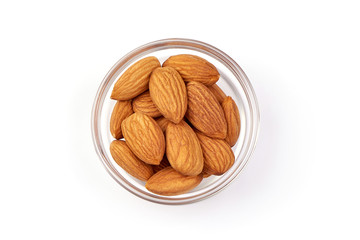 Wall Mural - Almond nuts in a bowl, isolated on white background