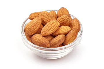 Wall Mural - Almond. Almond nuts in a bowl, isolated on white background