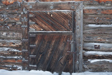 Traditional Rural Old Log Barn Door With Copy Space