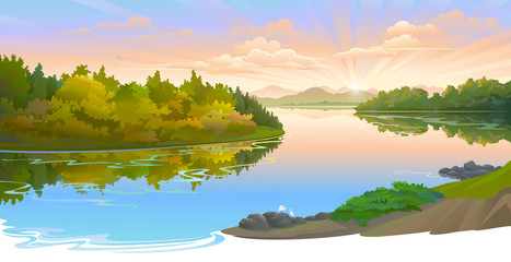 Wall Mural - clear water flowing from the mountains and running through the forest