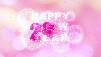 Wall Mural - 4k Footage Happy new year 2020 with text simple shadow style with pink color bokeh blur and firework Animation.Motion graphic element decoration modern luxury love background.Video shine snow magic.