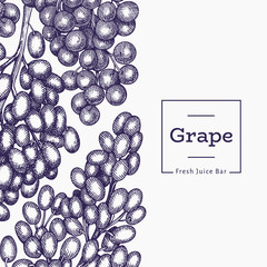 Grape design template. Hand drawn vector grape berry illustration. Engraved style retro botanical banner.