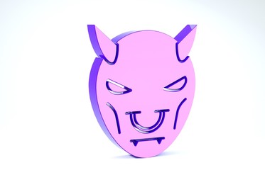 Sticker - Purple Mask of the devil with horns icon isolated on white background. 3d illustration 3D render