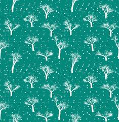 Wall Mural - Seamless pattern winter forest decoration holiday vector illustration.