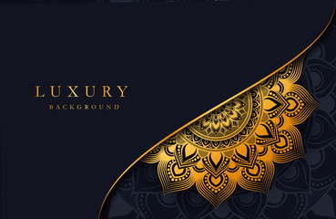 Luxury background with gold islamic mandala ornament on dark surface