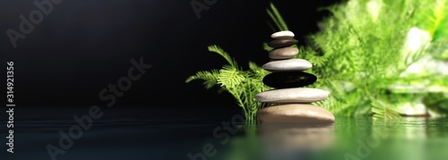 Pyramid of stone on the surface of the water, spa item, 3D rendering Canvas Print