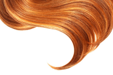 Red hair isolated on white background. Long ponytail