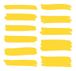 Wall Mural - Set different yellow highlighter marker strokes. Brush pen underline lines. Vector illustration