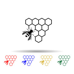 Poster - bee and combs multi color style icon. Simple glyph, flat vector of beekeeping icons for ui and ux, website or mobile application