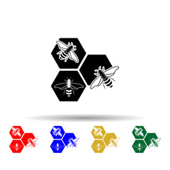 Poster - bee and combs multi color style icon. Simple glyph, flat vector of beekeeping icons for ui and ux, website or mobile application