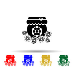 Poster - organic flower honey in jars multi color style icon. Simple glyph, flat vector of beekeeping icons for ui and ux, website or mobile application