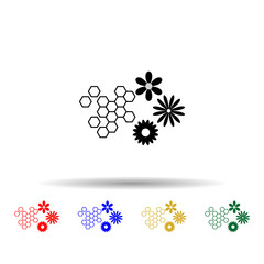 Poster - combs and flowers multi color style icon. Simple glyph, flat vector of beekeeping icons for ui and ux, website or mobile application