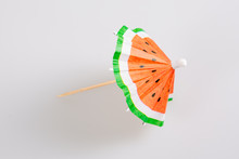 Watermelon Paper Cocktail Drink Umbrella Isolated On Grey Background