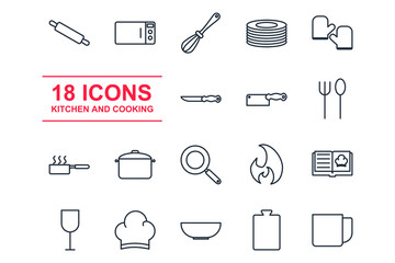 Leinwandbilder - Set Kitchen and Cooking icon template color editable. Kitchen pack symbol vector sign isolated on white background illustration for graphic and web design.