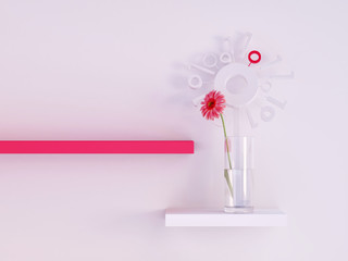 Wall Mural - Red gerbera daisy and white digital flower in glass vase against neutral background 3d rendering, 3d illustration