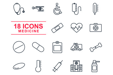 Aufkleber - Set Medicine and Health icon template color editable. medical pack symbol vector sign isolated on white background illustration for graphic and web design.
