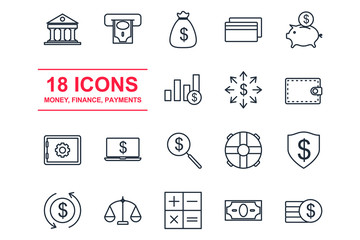 Poster - Set money finance icon template color editable. payments pack symbol vector sign isolated on white background illustration for graphic and web design.