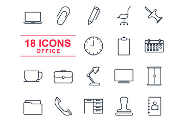 Aufkleber - Set Office icon template color editable. Office stationery pack symbol vector sign isolated on white background illustration for graphic and web design.