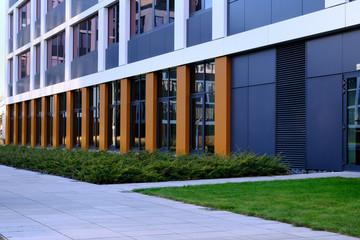 Pavement on a courtyard of madern business district building. Real estate concept.