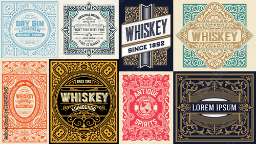 Cuadros en Lienzo Mega set of 8 vintage cards. Vector layered