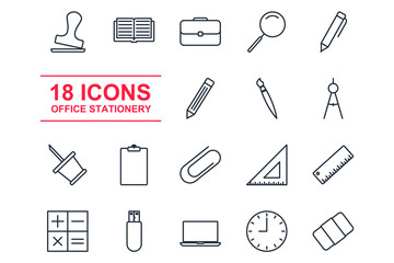 Aufkleber - Set Office icon template color editable. Office stationery pack symbol vector sign isolated on white background illustration for graphic and web design.