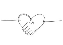 Heart Of Handshake As Friendship And Love Icon. Continuous Line Art Drawing.