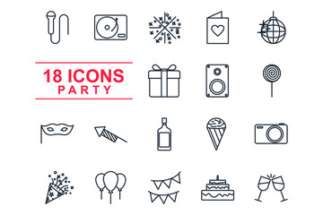 Fototapete - Set Party icon template color editable. Birthday, Holidays pack symbol vector sign isolated on white background illustration for graphic and web design.