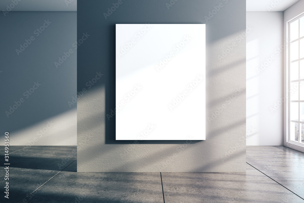 Contemporary concrete interior with empty banner - obrazy, fototapety, plakaty 
