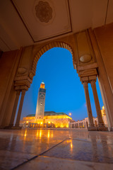 Wall Mural - The Hassan II Mosque is a mosque in Casablanca, Morocco. It is the largest mosque in Morocco with the tallest minaret in the world.