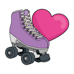 Wall Mural - roller skate with heart nineties retro isolated icon